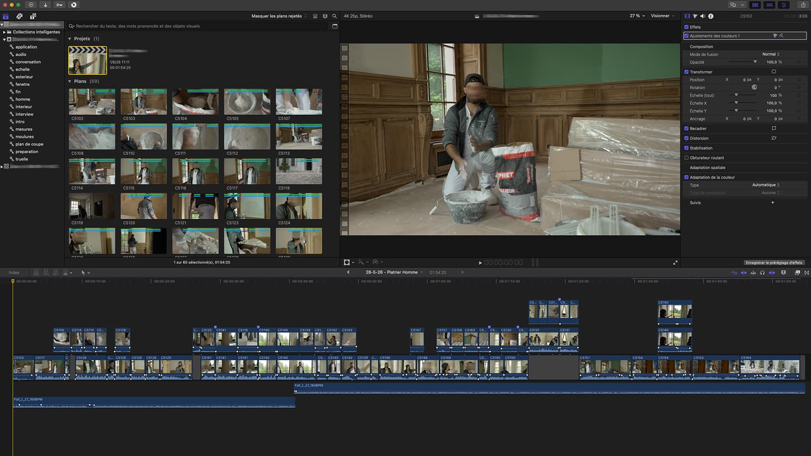 Capture Final Cut Pro montrant une timeline organisée