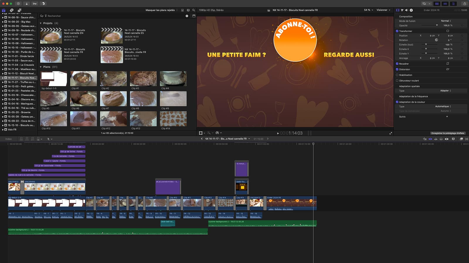 Capture Final Cut Pro montrant un habillage simple et des éléments graphiques